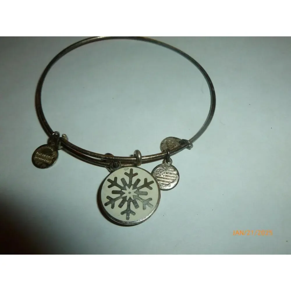 Alex And Ani 2015‎ Snowflake Charm Bracelet Silver Tone Bangle